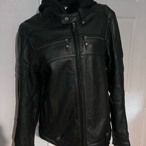 Harley-Davidson Black Leather Jacket with removable Hoodie liner